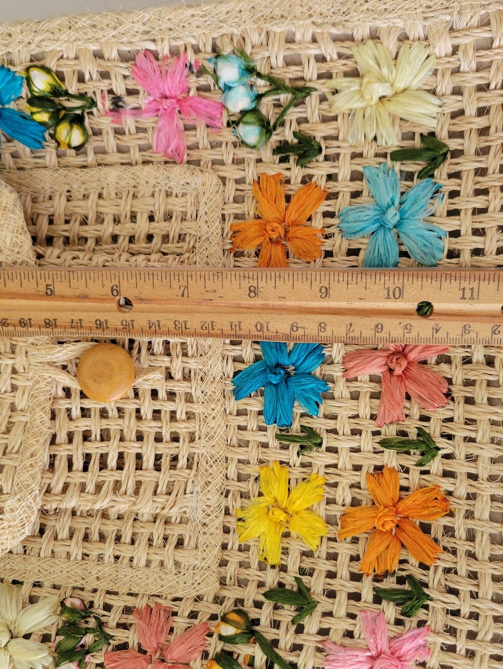 Vintage Woven Straw Raffia Bag Embroidered Floral Tyler Made In Phillipines - Picture 15 of 16